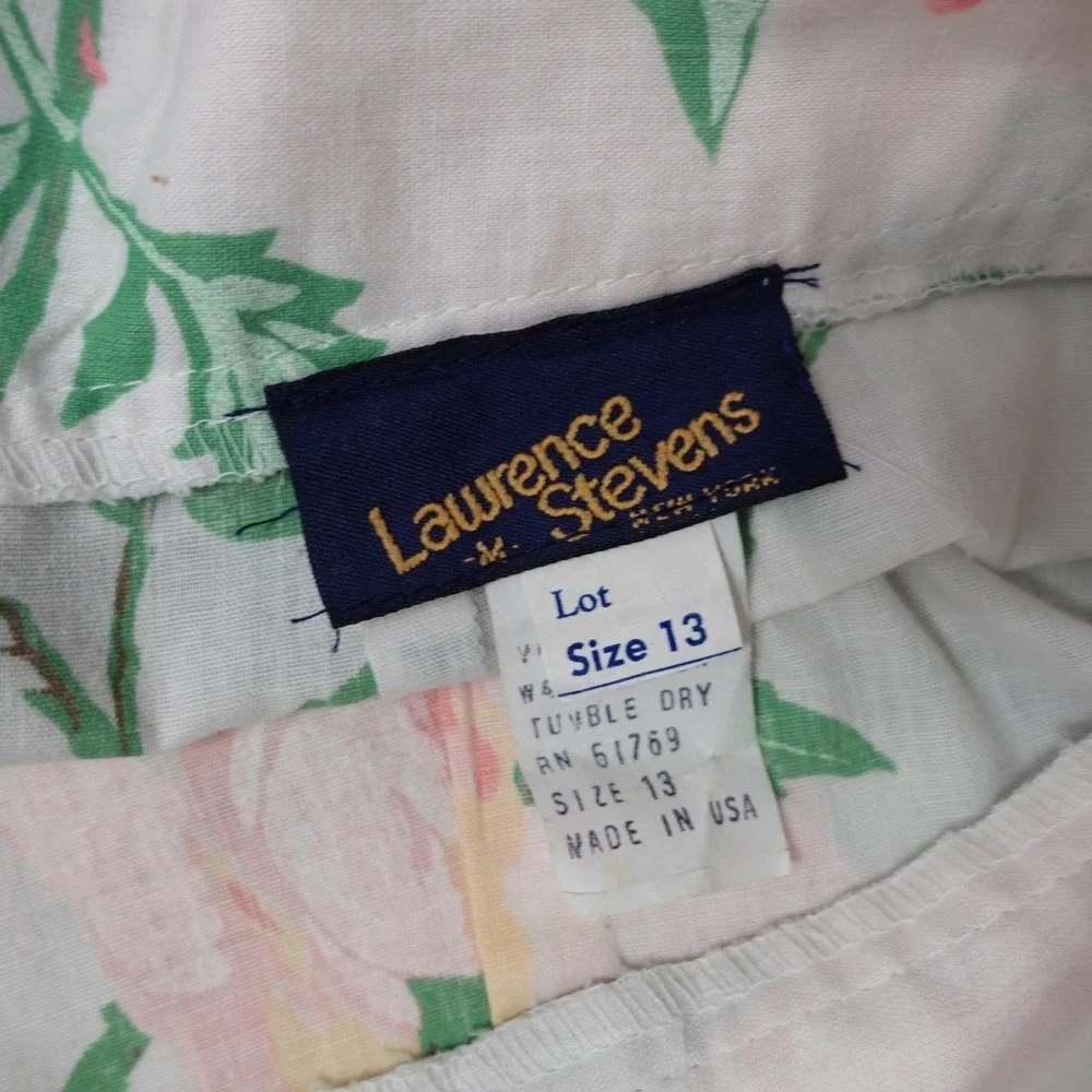 Vtg 90s Rose Print Midi Skirt Women 13 White Floral High Rise Pencil Shabby Chic